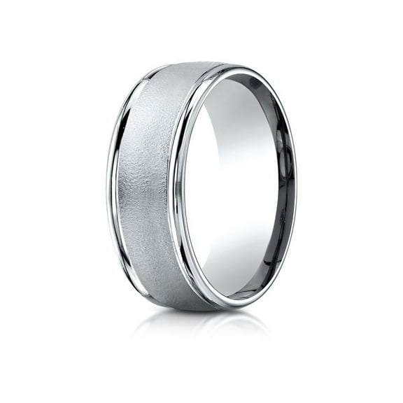Benchmark� 10k Gold 8mm Comfort-fit Wire Brush Finish High Polished Round Edge Carved Design Wedding Band Ring