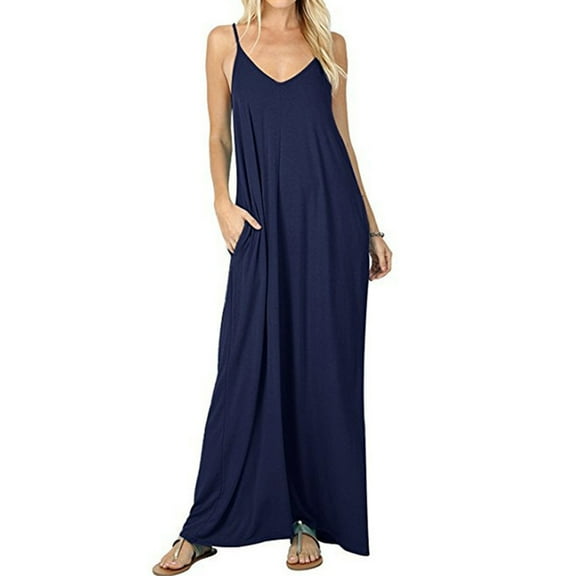 Women's Casual Sleeveless Deep V Neck Summer Beach Maxi Long Dress
