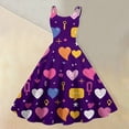 thumbnail image 2 of LWavelet 2026 Valentine's Day Outfit Must-Have Dress, Spaghetti Strap Heart Print Flared Swing Skirt Sundress Purple XL, 2 of 4