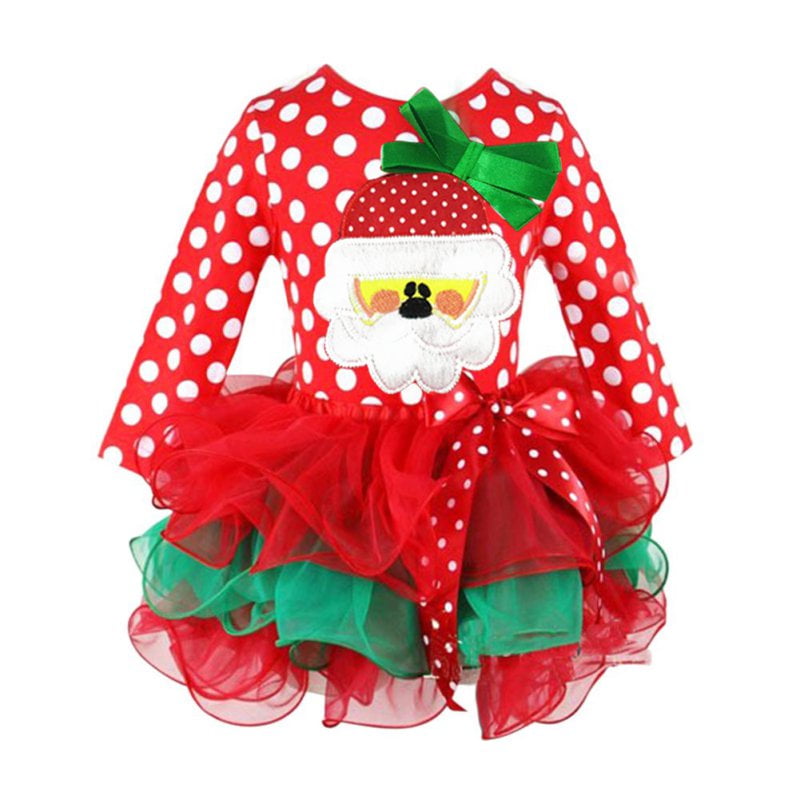 Little Girls Christmas Dress, Santa Claus Print Cotton Bowknot Xmas ...