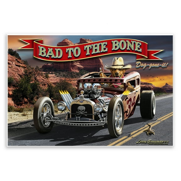 Stupell Industries Bad to the Bone Dog Transportation Painting Unframed Art Print Wall Art, 15 x 10