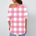 thumbnail image 6 of YUGYXL Women's Off Shoulder Shirt Fashion Plaid Short Sleeve Crewneck Tee Shirts Spring Loose Comfort Casual Tops Pink XXL, 6 of 6