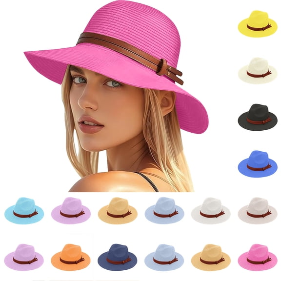 Sun Hat for Women Ndbuld Womens Wide Brim Sun Hat with Wind Lanyard UPF Summer Straw Sun Hats for Women
