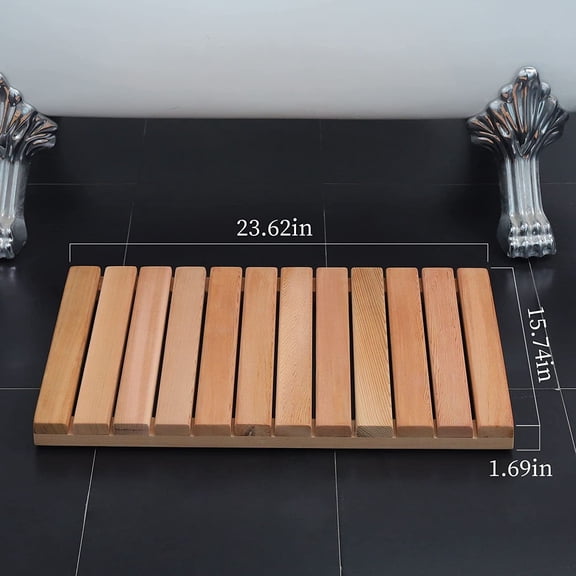 23.6"x15.7" Cedar Wood Shower Mat - Non-Slip Indoor/Outdoor Bath Mat for Bathroom, Bathtub, Spa, Sauna & Garden