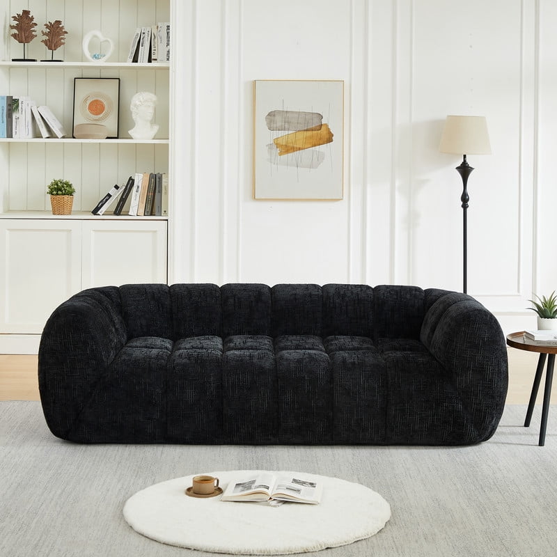 86.5''W Pure Foam Boneless No Assembly Floor Armrest Sofa, Chenille Modern Oversized Loveseat, Deep Seat 3-Seater Upholstered Couch