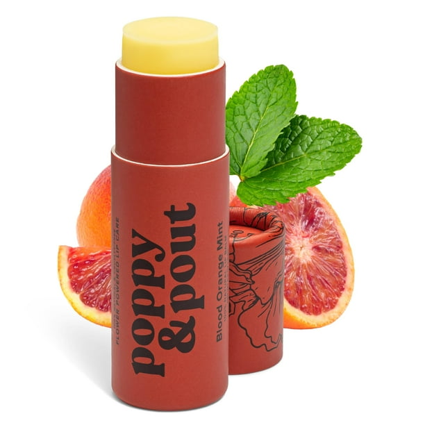 Bálsamo labial gigante Poppy & Pout Blood Orange Mint | Todos los bálsamos labiales y humectantes naturales | Hidrata con cera de abejas, vitamina E, aceite de coco orgánico | Libre de crueldad | Báls