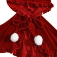 thumbnail image 3 of UTSJKR Women Hooded Velvet Christmas Cape, Ruffled Edge Cloak with Pom‑Pom Decor, Short Poncho Outerwear for Holiday and Little Red Riding Hood Dress‑Up Wine, 3 of 9