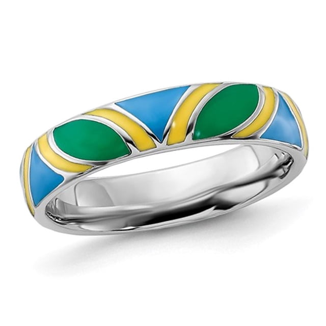 Bague Émaillée Multicolore Polie Argent Sterling