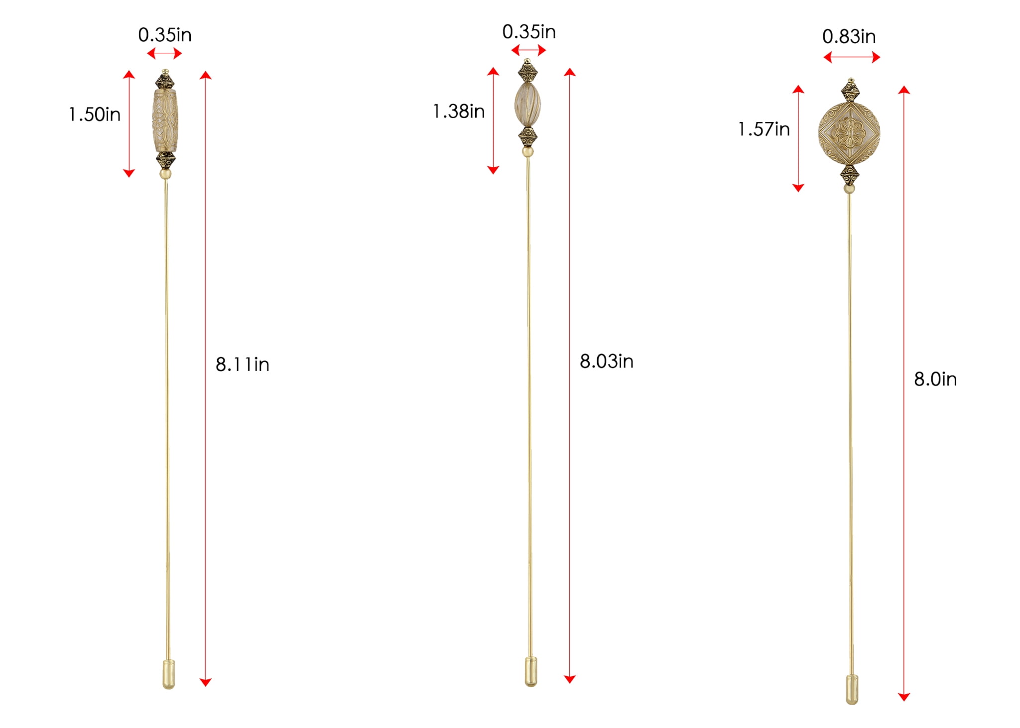 Women's Etched Antiqued Golden Long Handle Hat Pins Circular Cylinder Lapel Pins Pack Of 3 Scarf Set Jewelry Accessories