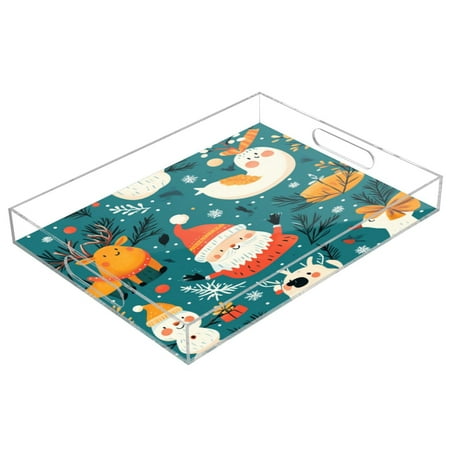 

Acrylic Tray 15.7*11.8*1.9 Inch Transparent Tray Food Tray Tea Cup Tray Serving Trays Cosmetics Storage Kitchen Table Bathroom Sundry Storage Christmas Lovely Snowman2