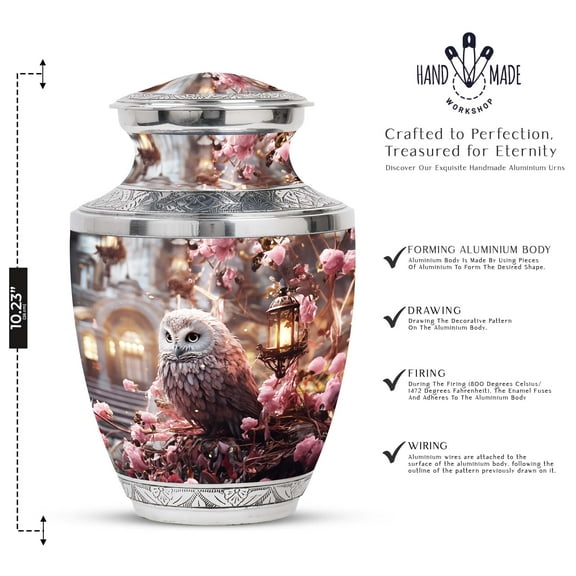 Owl Sitting Blue Flower Forest Tree Urn For Human Ashes - Funeral Urns For Adult Ashes Men & Women - Urn For Human Ashes - Urns For Cremation Ashes - Funeral Urn
