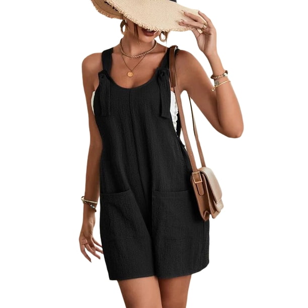 Lucakuins - Mono corto informal para mujer, color sólido, sin mangas, con cuello halter, ropa de verano Lucakuins moda