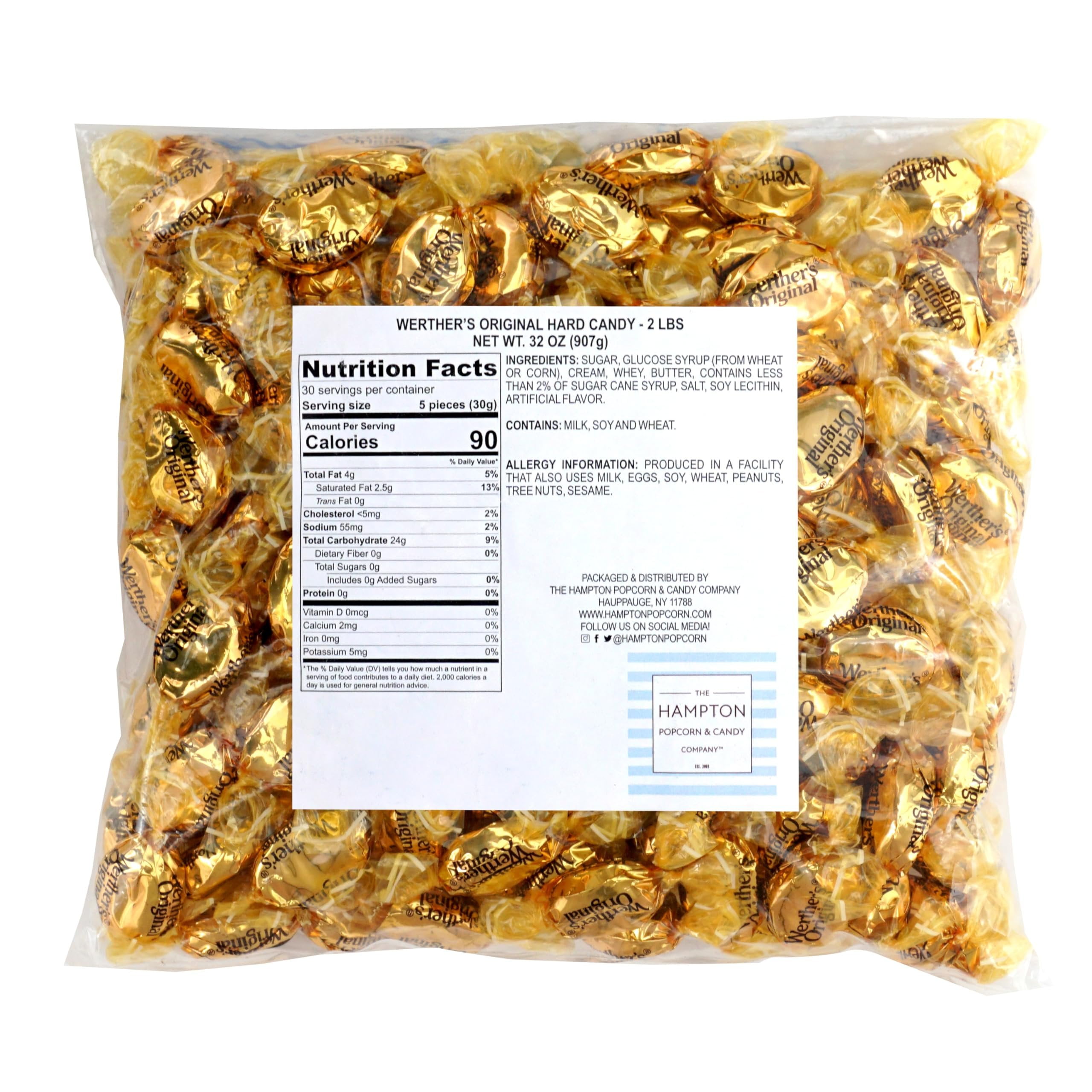 Werthers Original Hard Candy, 2 Pound Bulk Bag, Individually Wrapped Werthers Caramel Candy, The Hampton Popcorn & Candy Company