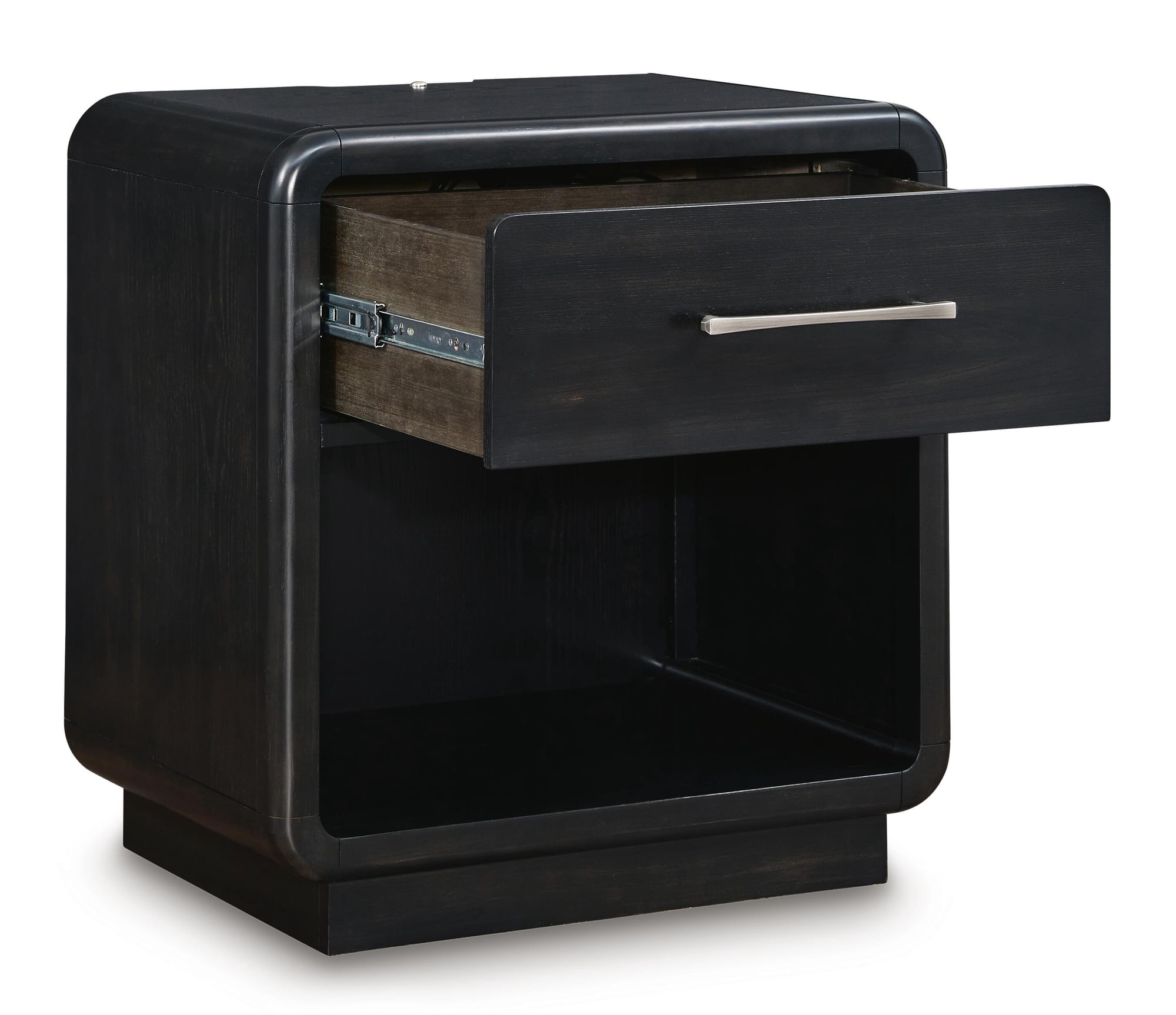 Signature Design by Ashley Rowanbeck 1-Drawer Nightstand, Black, Contemporary Bedside Table with LED Nightlight and USB Charging