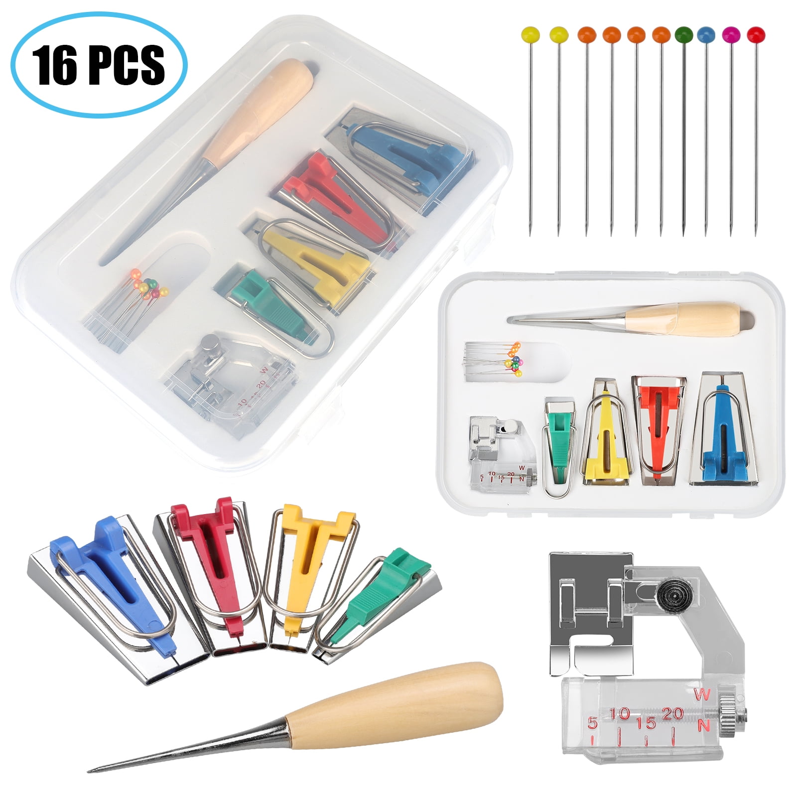 16Pcs Bias Tape Maker Kit 5Sizes Include 6MM/12MM/18MM/25MM Fabric ...