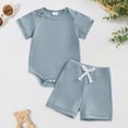thumbnail image 2 of Splozh Baby Boy Short Set Newborn Boy Clothes Baby Boy Outfits Set Baby Boy Summer Clothes Soft Cotton Short Sleeve Top and Shorts 0-3 Months,Blue, 2 of 8