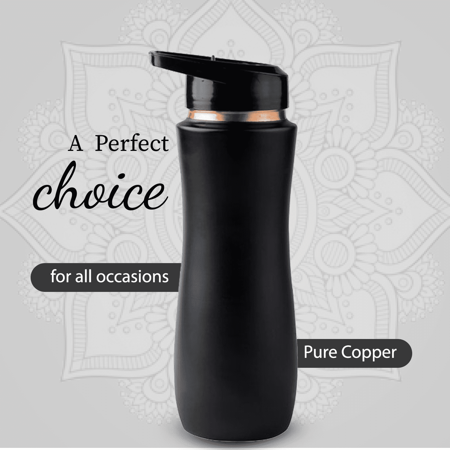 Perilla Home 100% Black Pure Copper Bottle with Sipper & Lid 25.37 oz Ayurvedic Bottle with Leak Proof Contains Health Benefits for Drinking Water For Men Women Gym Yoga Indoor Outdoor Office