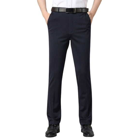 USNSM Mens Stretch Dress Pants Classic Fit Solid Color Casual Pants Lightweight Flat Front Business Work Suit Pants Blue 30