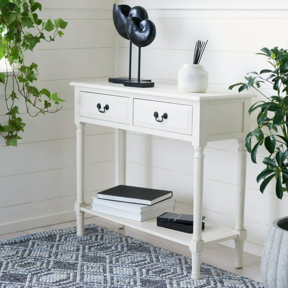SAFAVIEH Primrose Distressed White Wood Console Table with Drawer (35.5 in. W x 13 in. D x 29.5 in. H)