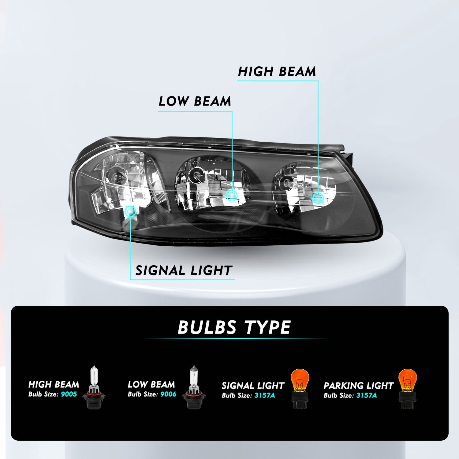 Headlights for 2000-2005 Chevy Impala Black W/ Bulbs Assembly Pairs Headlamps