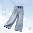 thumbnail image 5 of Girls Wide Leg Jeans Elastic Waist Baggy Jeans Girls Bow Print Pants Girls School Clothes Pants for Girls Size 5-14 Years, 5 of 6