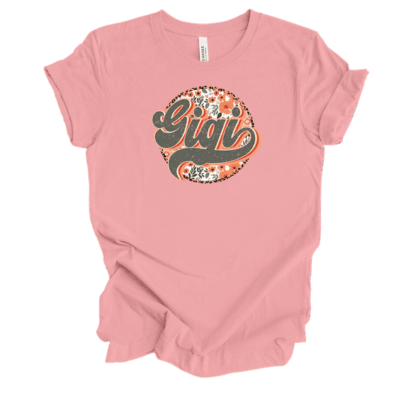 Womens Floral Groovy Vintage Mother's Day Circle Design Ladies Pink Short Sleeve T-Shirt-Gigi-Large