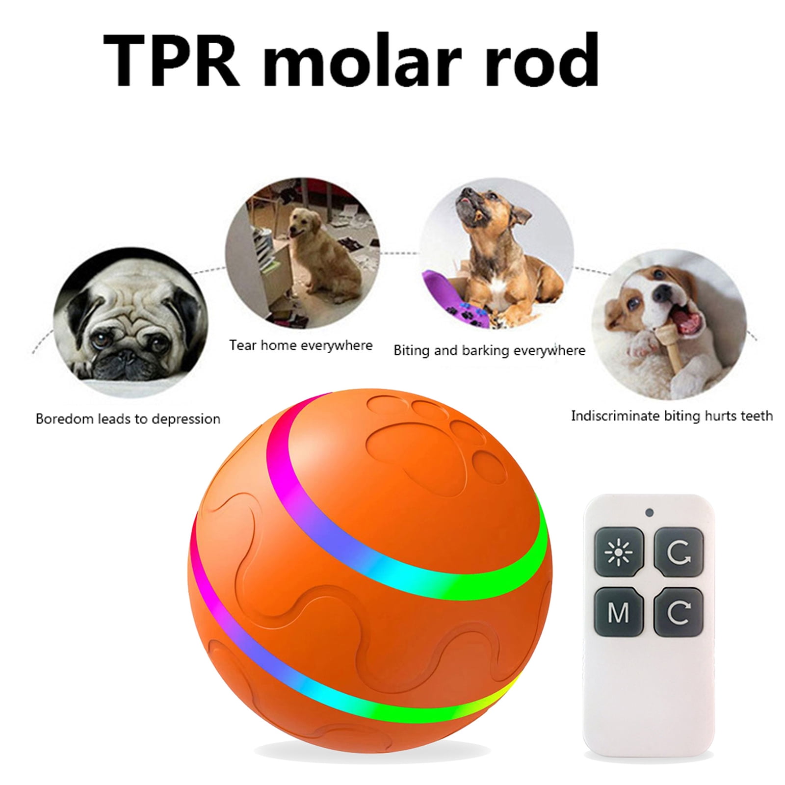  ZHUANRANG Smart Interactive Dog Toy Ball with Remote Control,  LED Lights, Rechargeable Wicked Ball Made of Durable Safe TPU, Motion  Activated Rolling Ball Toys for Indoor Dogs/Cats with 2 Work