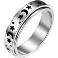 thumbnail image 1 of Anillos giratorios esmerilados para mujer: anillos de eternidad con luna creciente y estrellas, accesorios de joyería, regalos, tallas 7-12 (plata, 8), 1 of 5