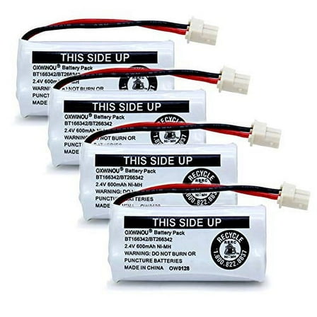OXWINOU BT166342 BT266342 Cordless Home Phone Battery Compatible with for AT&T BT162342 BT162342 BT-166342 BT-266342 2.4V 600mAh Ni-MH(Pack of 4)