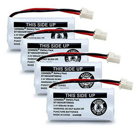 OXWINOU BT166342 BT266342 Cordless Home Phone Battery Compatible with for AT&T BT162342 BT162342 BT-166342 BT-266342 2.4V 600mAh Ni-MH(Pack of 4)