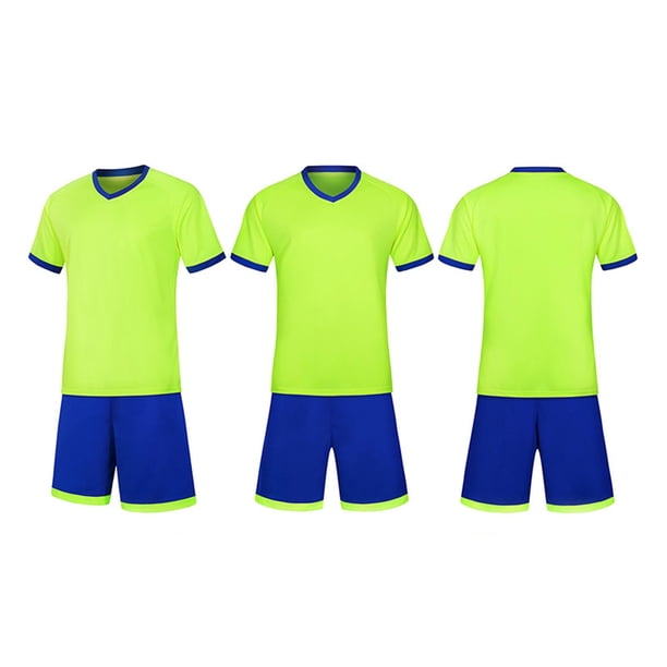 Conjuntos de blusas y camisas de manga corta con cuello en V. Conjunto de traje de fútbol de color sólido para niños para juegos deportivos universitarios, partidos de rendimiento, uniformes de entren