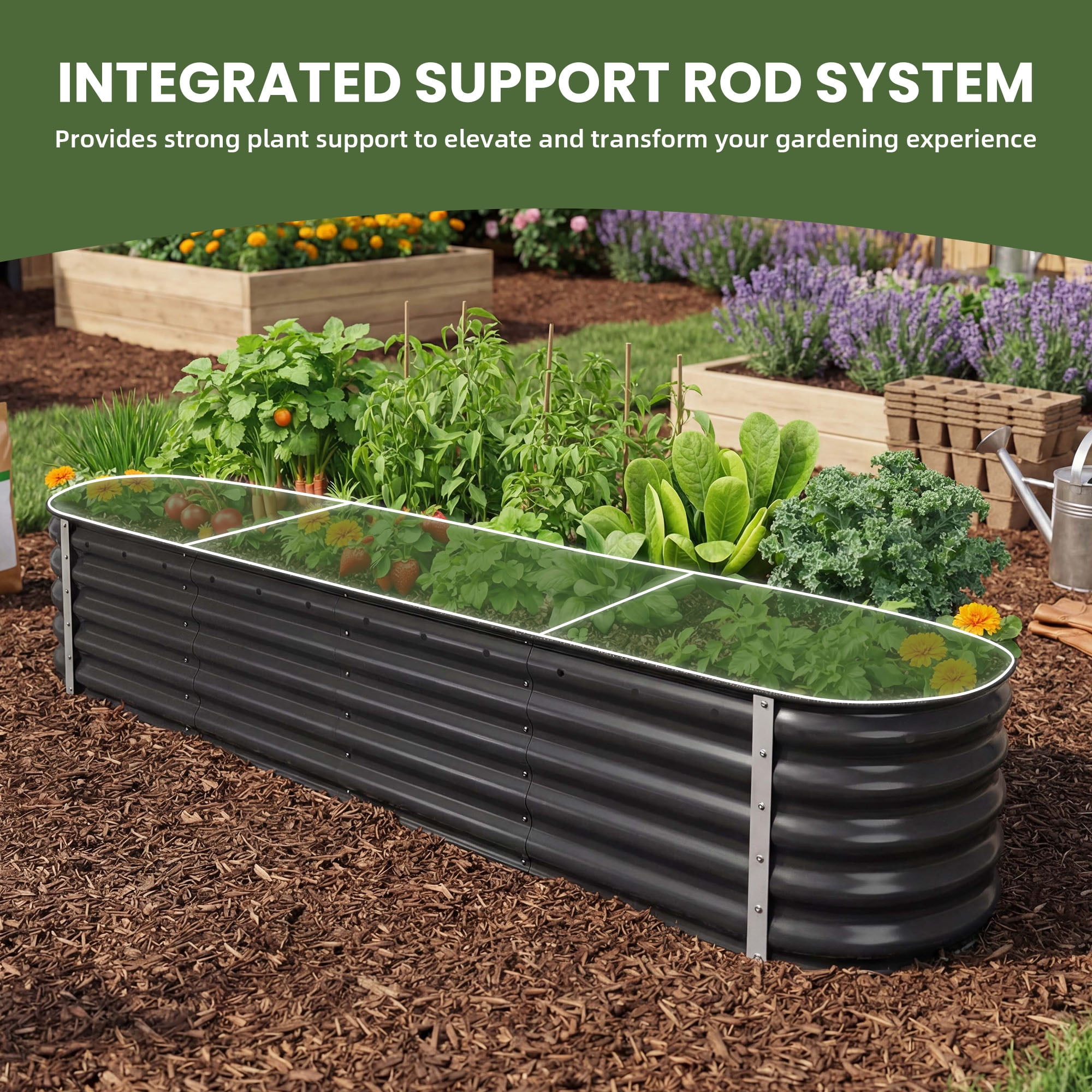 Uforic 17" Tall 9 in 1 Outdoor Raised Garden Bed Kits,8ft x 2ft Large Galvanized Metal Patio Planter Box with Safety Rubber & Gloves, for Vegetables Flowers,Black