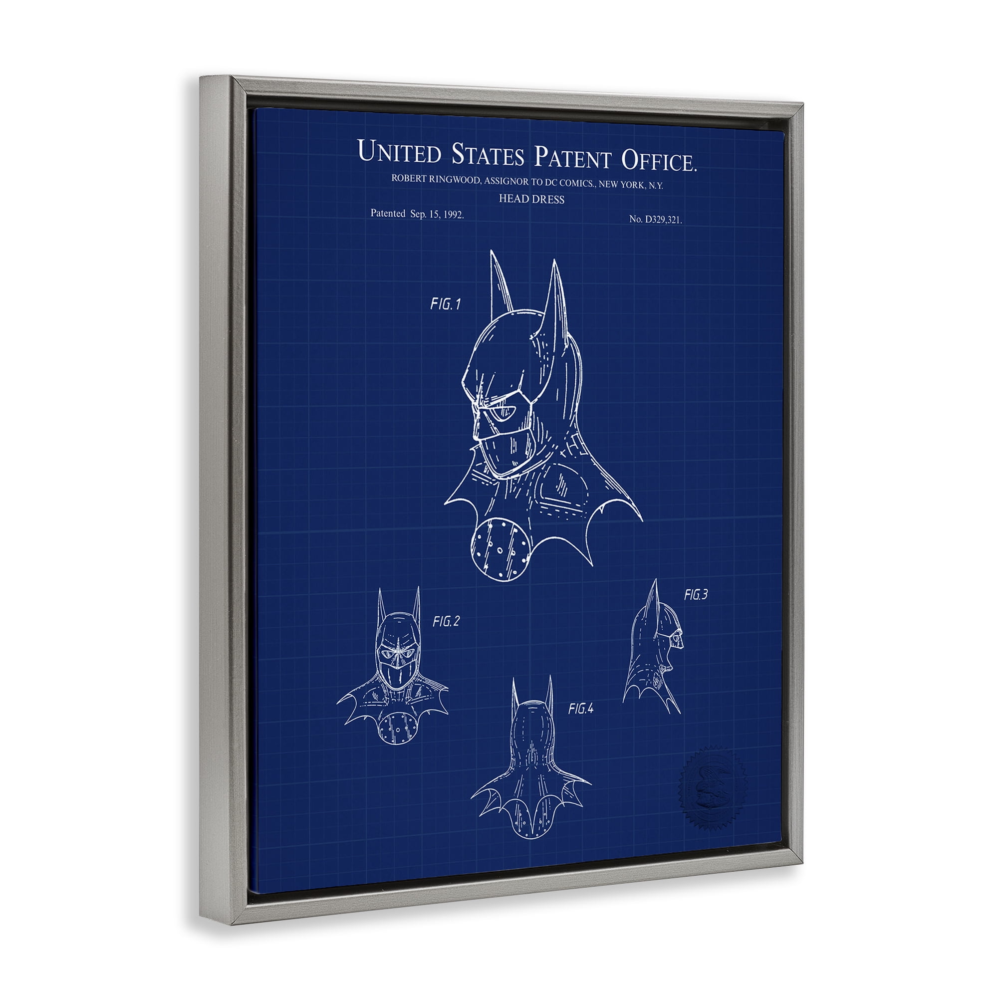 Stupell Industries Head Dress Blueprint Novelty Painting Gray Floater Framed Art Print Wall Art, 17 x 21