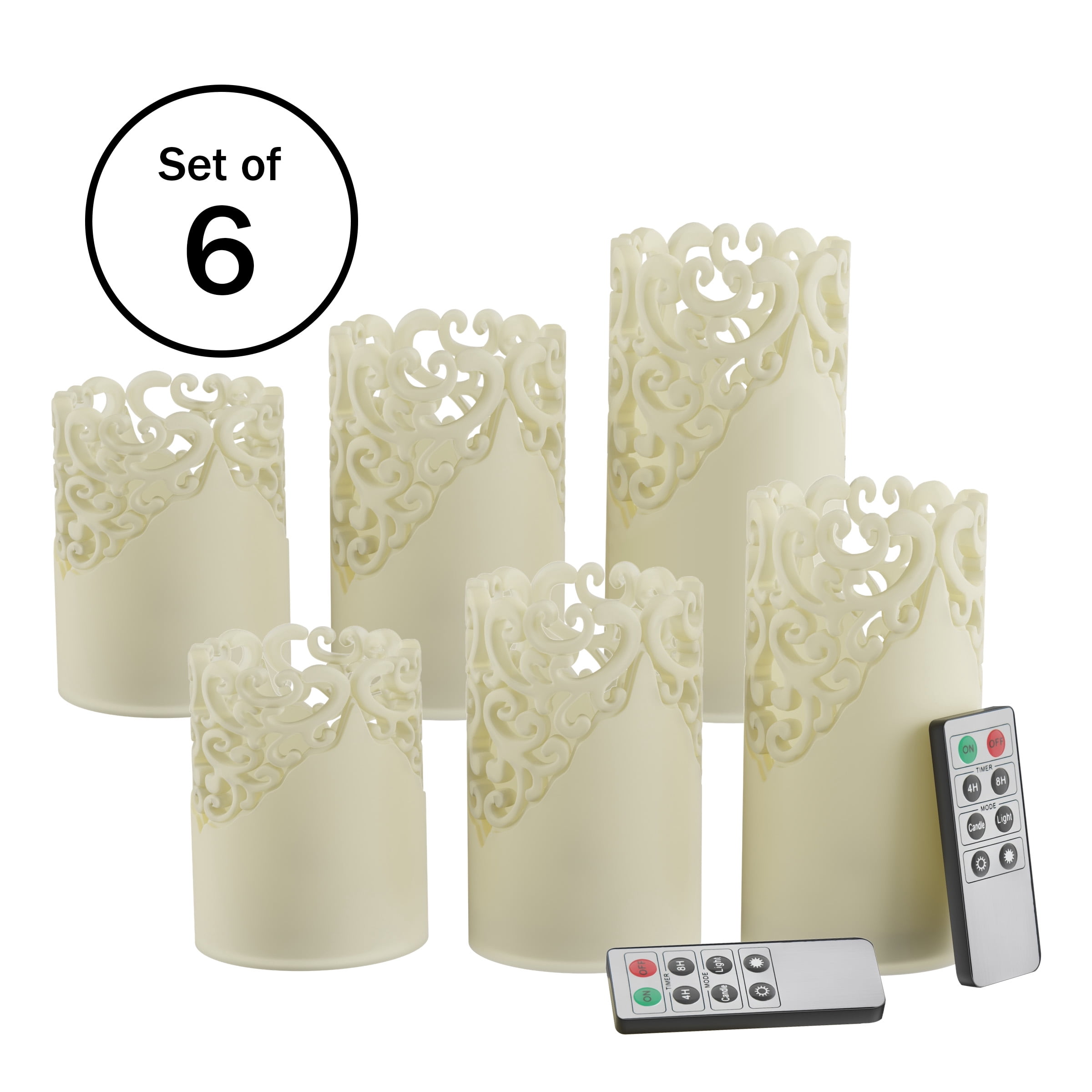 LED Candles with Remote Control – Set of 6 Realistic Flameless Pillar Lights with Lace Details and Vanilla Scented Wax – Home DÃ©cor by Lavish Home