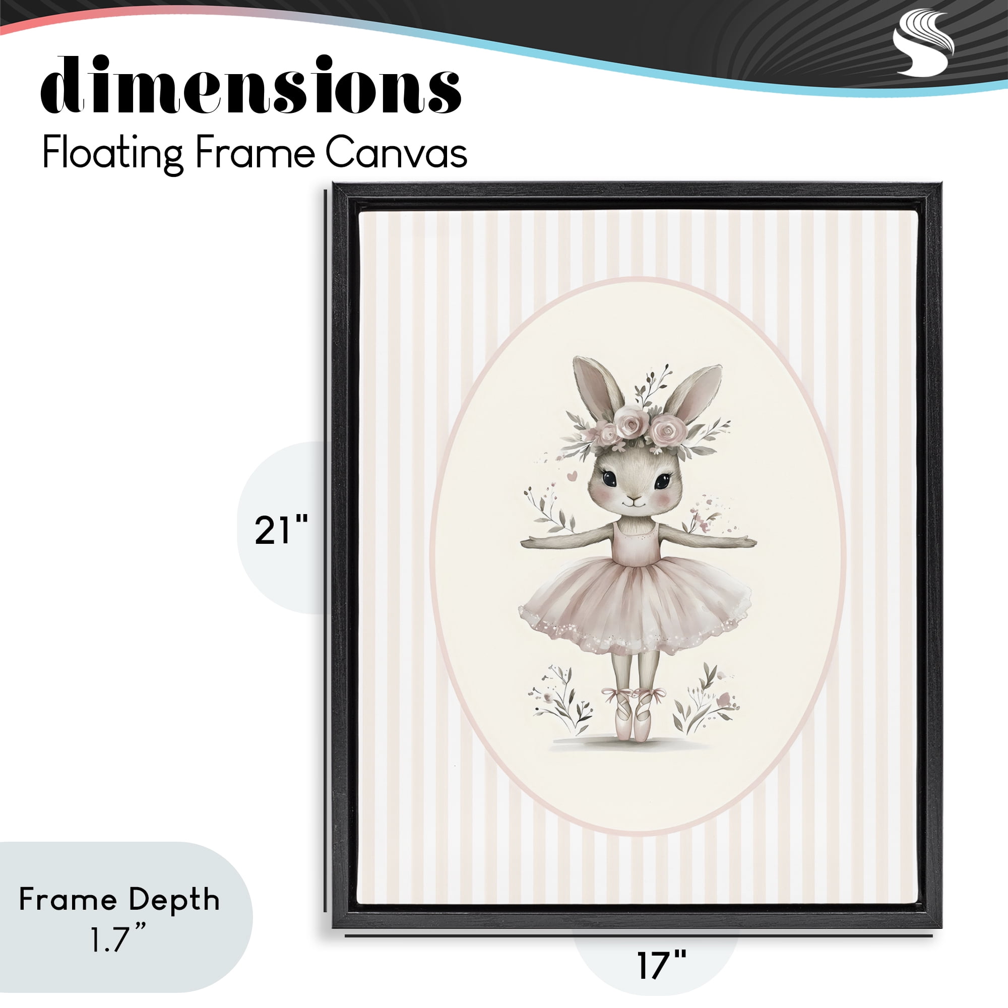Stupell Industries Nursery Ballerina Bunny Striped Black Framed Floater Canvas Wall Art, design by LSR Design Studio