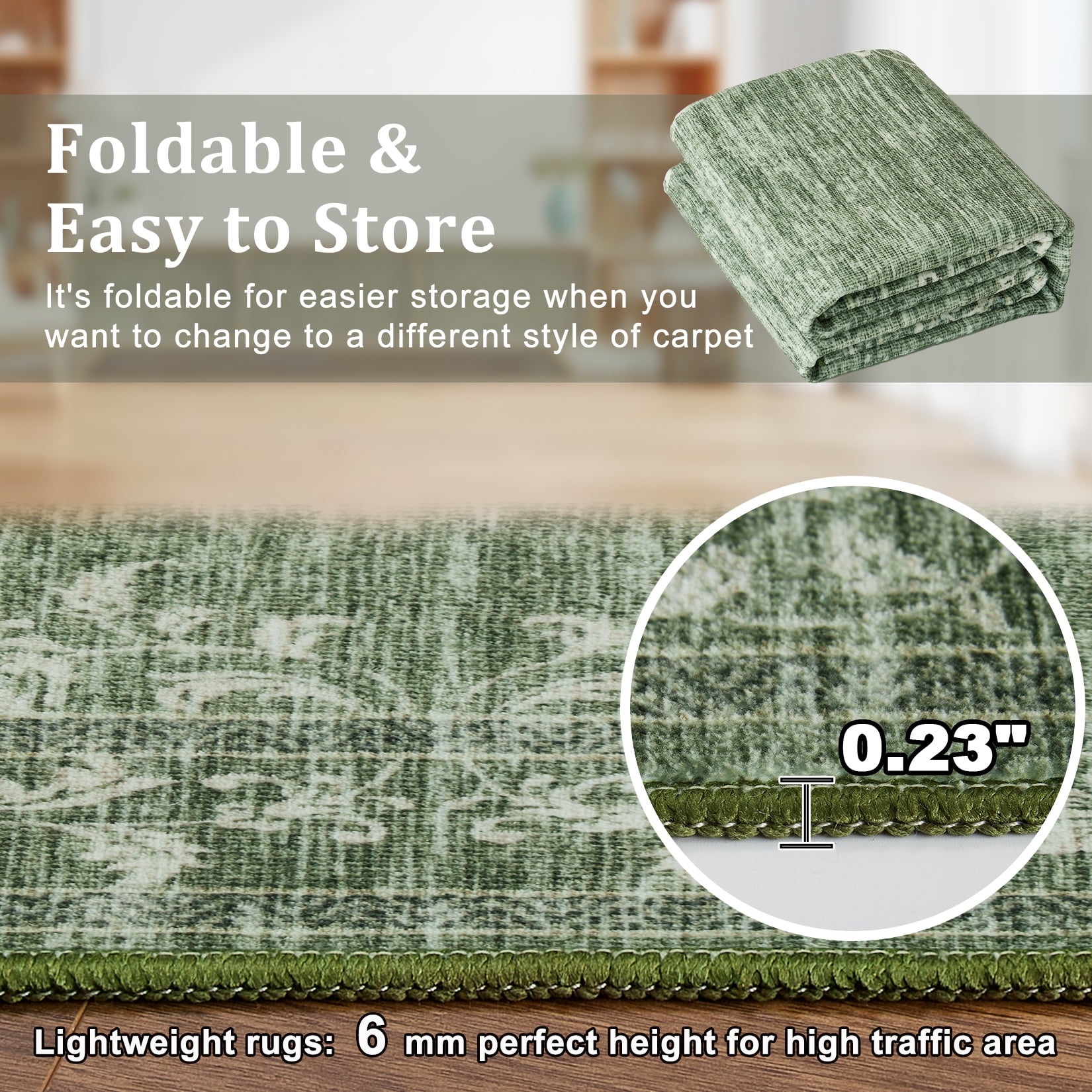 CAROMIO 2' x 6' Green Runner for Enterway Kitchen Geometric Border Floral Pattern Non-slip Indoor Mat