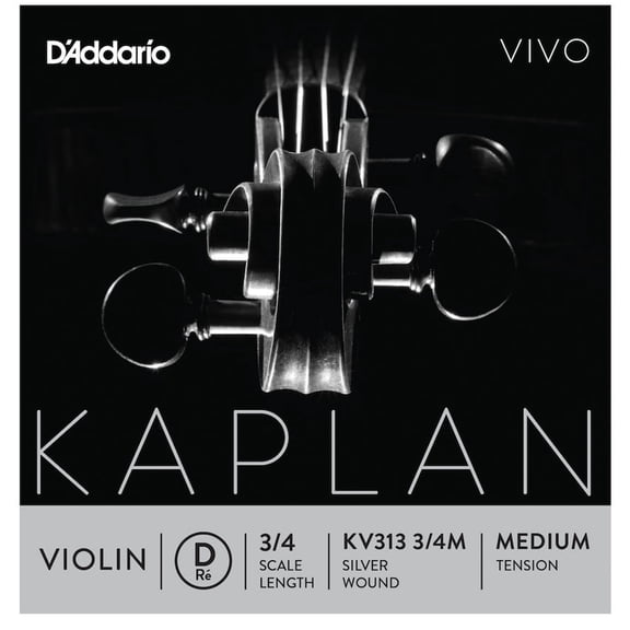 D'Addario Kaplan Vivo Violin D String, 3/4 Scale, Medium Tension