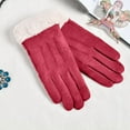thumbnail image 3 of Lilgiuy Women's Winter Warm Gloves Fashion Solid Color Suede Lovely Daily Thickened Coldproof Soft Mittens for Hiking Camping Mountaining Red, 3 of 4