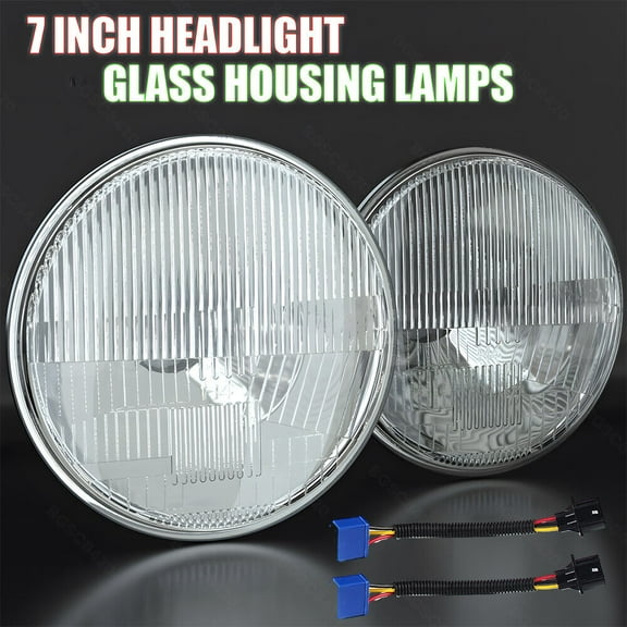 7 Inch LED GLASS Headlight Round, ORIGINAL CLASSIC LOOK conversion Chrome pair