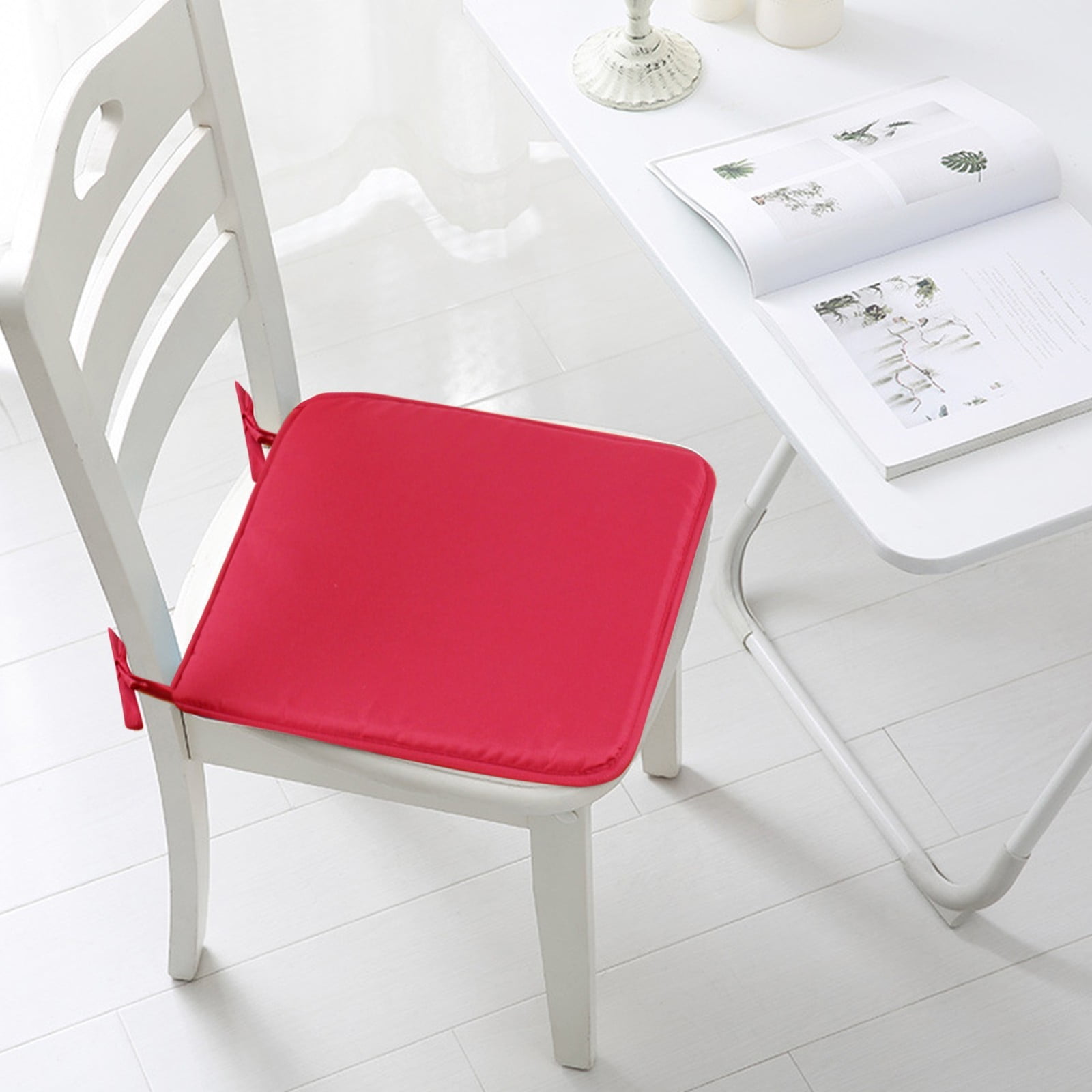 Square Seat Cushions - Pure Color Sponge Chair Pads Chair Pillow Cushion with Anti-Slip Ties for Kitchen, Dining, Office Chairs, Tatami, Red
