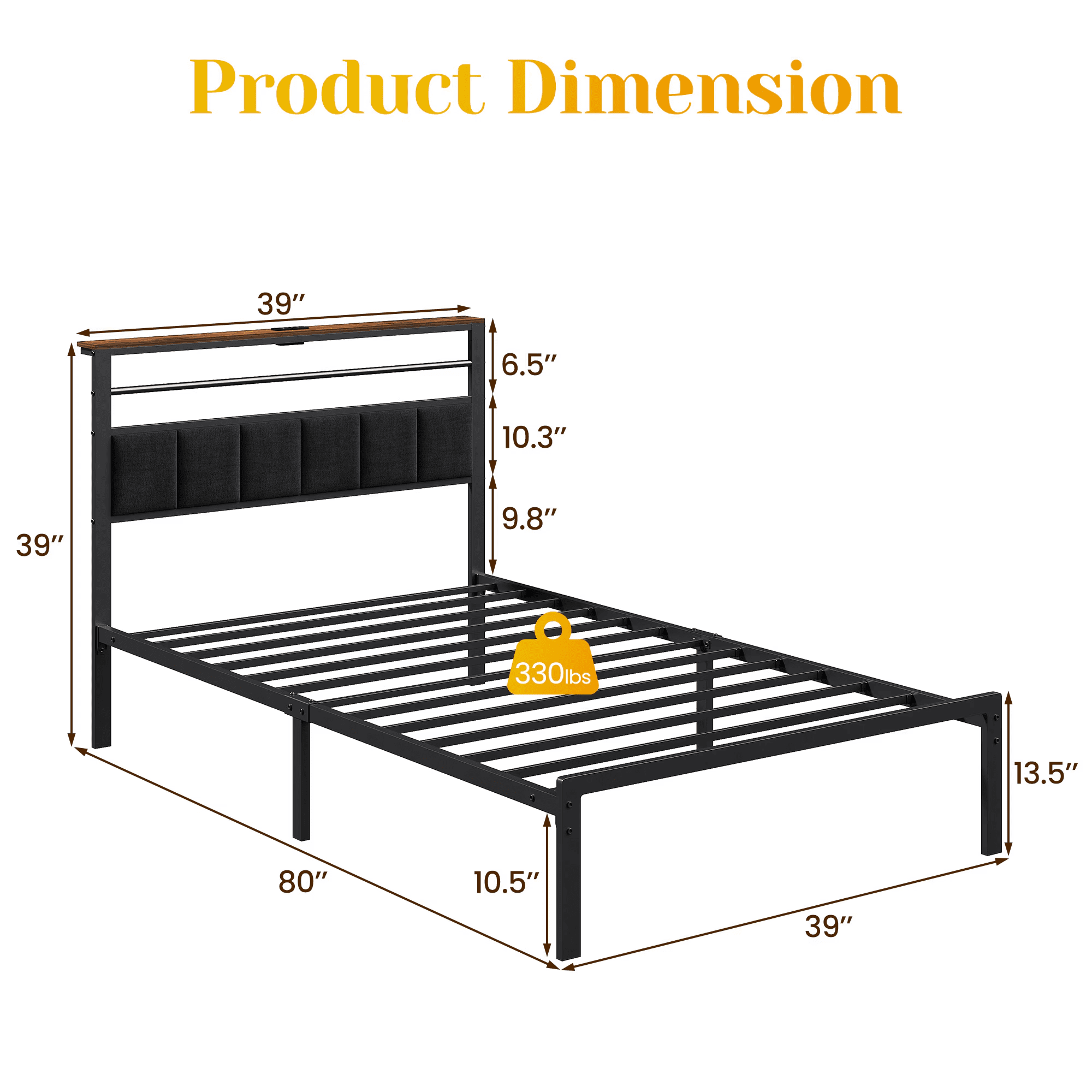 Queen Bed Frame with USB Charging and Storage Shelf for Bedroom