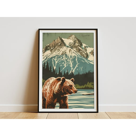Katmai National Park Poster Vintage Travel Poster Bear Alaska Art Print National Park Art - Poster Unframed
