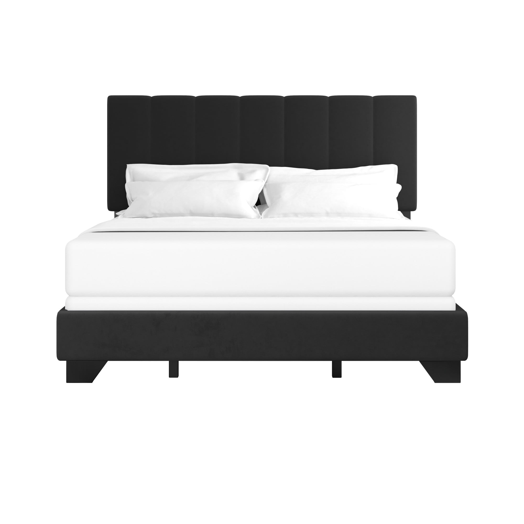 Reece Channel Stitched Upholstered Queen Bed, Black, by Hillsdale Living Essentials