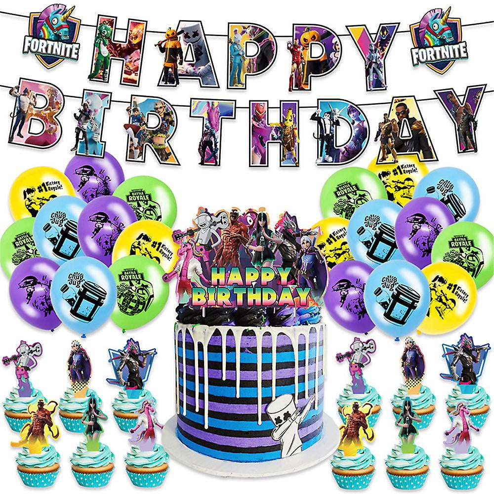 Decoration Anniversaire Fortnit 8 Ans, Fournit de Fête D'anniversaire Gaming Gamer Garcon Fille, Jeu de Fournitur Fête Décoration Ballons de Jeu Vidéo avec Nappes, Décorations gâteaux d'anniversaire