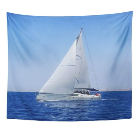 ZEALGNED People Cruising Yachts in Mediterranean Sea on Blue Sky Wall Art Hanging Tapestry Home Decor for Living Room Bedroom Dorm 51x60