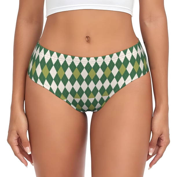 Balery Light Green Squares Ropa Interior de Algodón para Mujer con Dibujo – Braguitas Cómodas y Elásticas, Estilo Clásico-Small