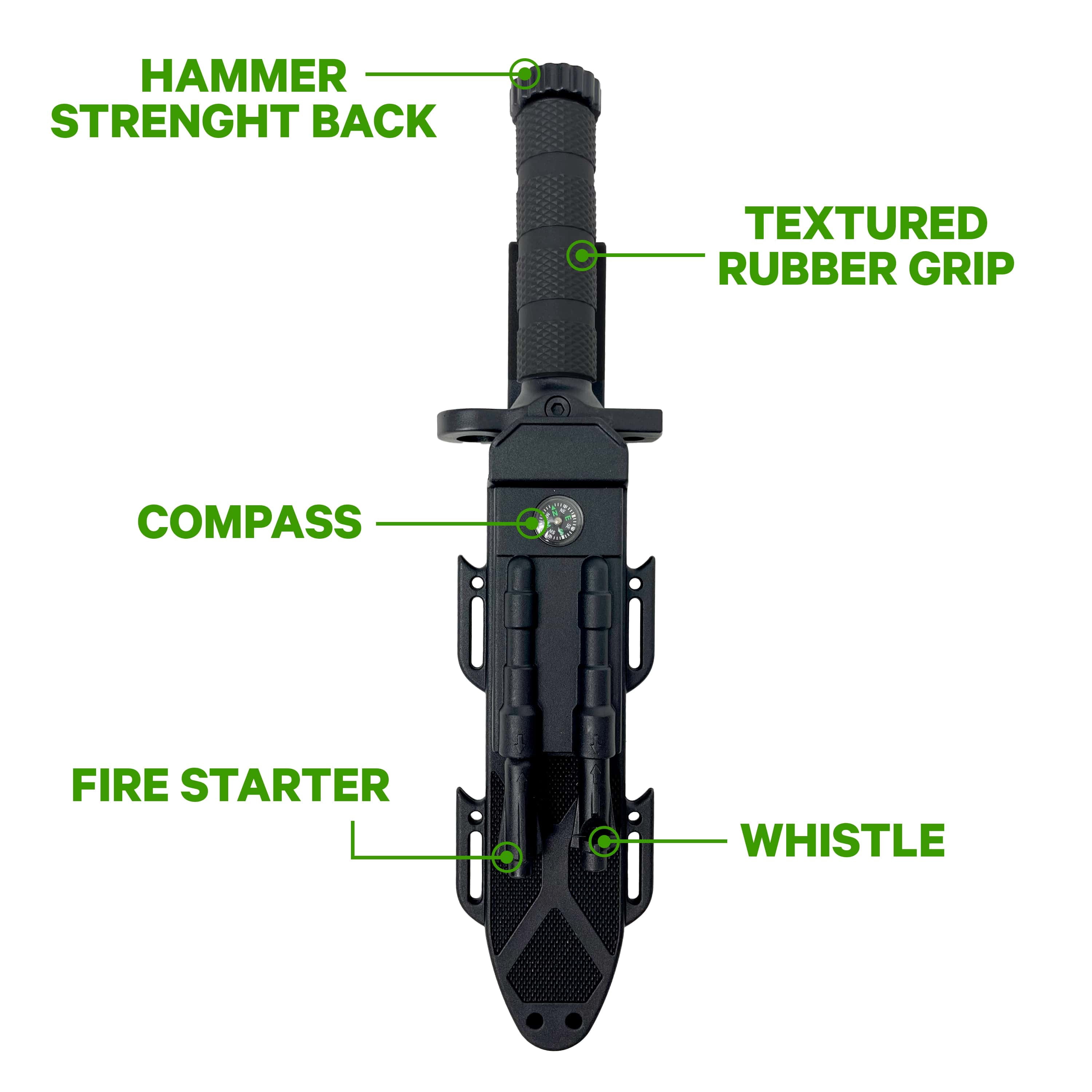 Humvee Next Gen. Survival Knife w/ Sharpener & Firestarter