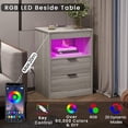 thumbnail image 5 of Aunfebrco LED Nightstand with Wireless Charging Station & 2 Drawers, Modern End Side Table Bedside Table for Bedroom Living Room, Gray, 5 of 10