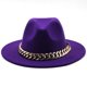 thumbnail image 1 of Fedoras-sombrero fedora con cadena dorada para hombre y mujer, gorro de ala ancha, color sólido, jazz, Otoño e Invierno, 1 of 4