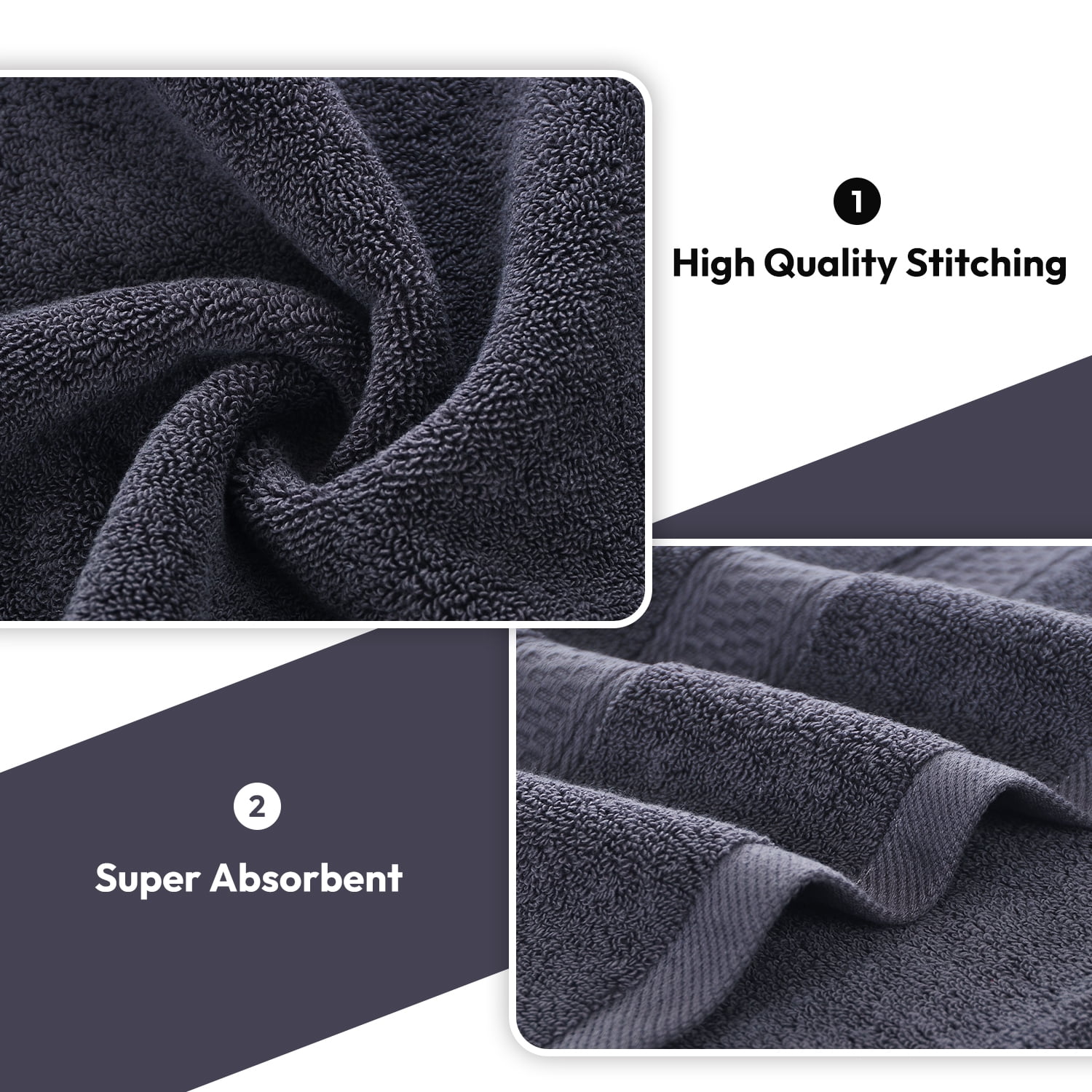 JML Dark Gray Bath Towel Set of 8 Pieces - 100% Cotton Highly Absorbent Towels for Bathroom, 2 Soft Bath Towels, 2 Hand Towels, 4 Washcloths